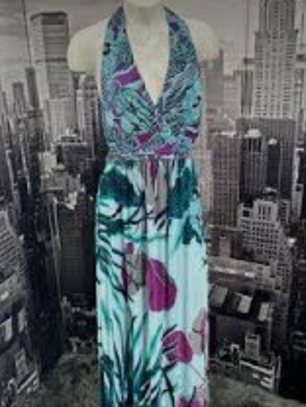 SOMA Comfy Halter Maxi Dress in Teal & Magenta - Women Size L